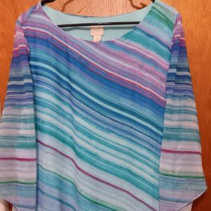 Chicos Womens Top Size 14 Blouse Asymmetric Hem Stripe Chiffon